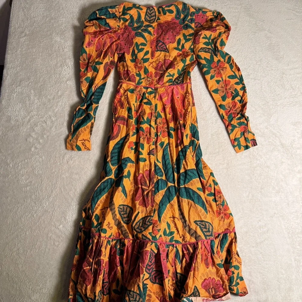 NWT Farm RIO Yellow Orange Flowerdoscopic Midi Casual Maxi Dress (Size XS) - Picture 7 of 8